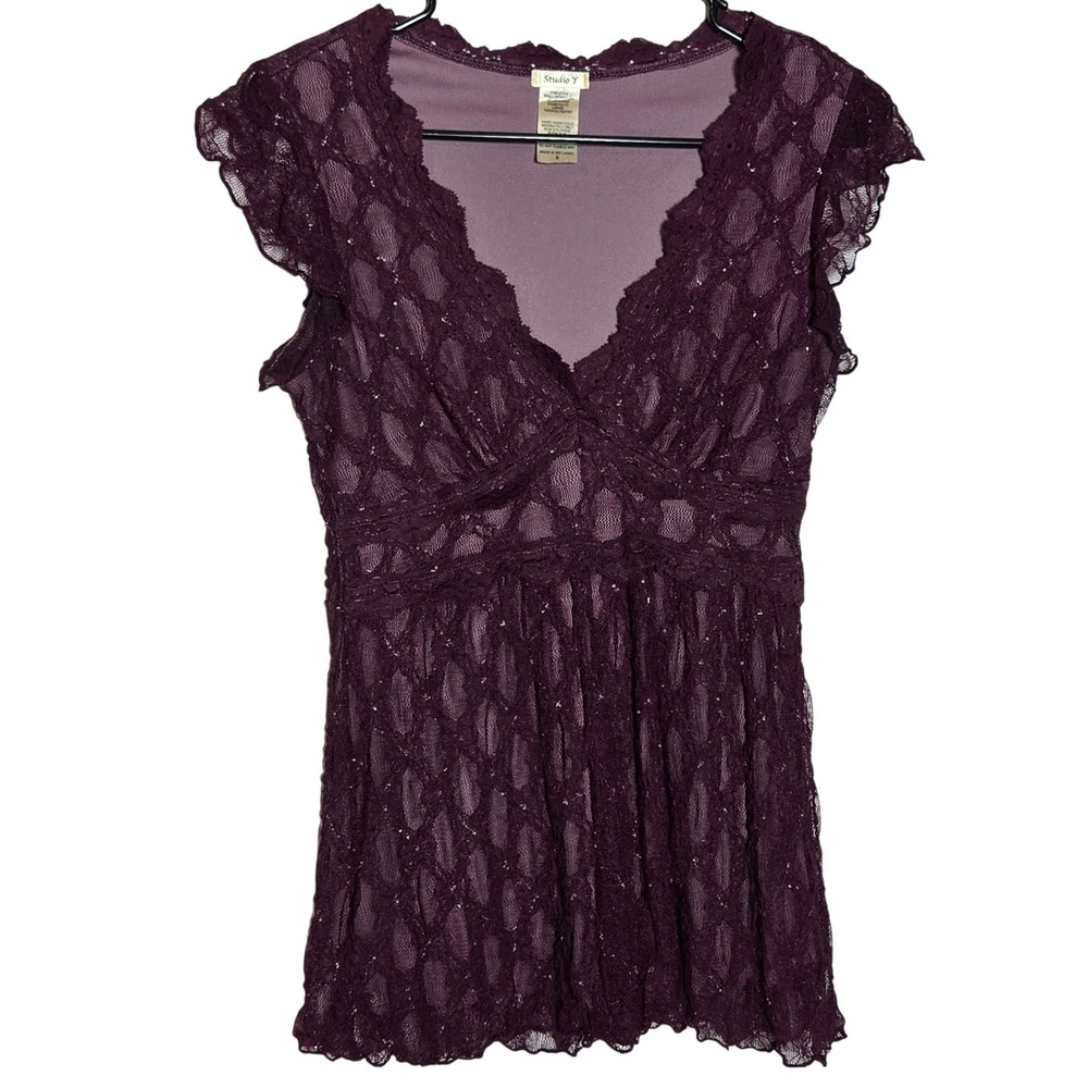 Studio Y Metallic Lace Babydoll Top Small Whimsigoth Fairy Coquette Romantic